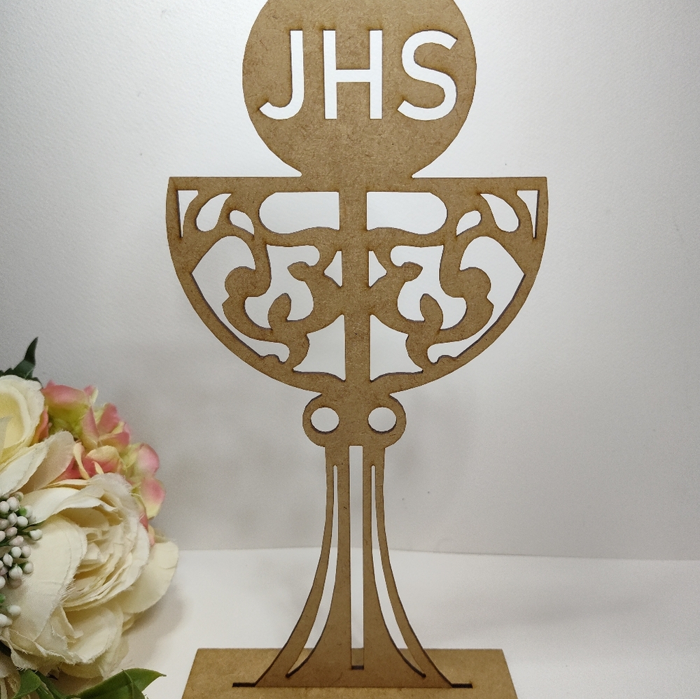Holy Chalice Cake Topper. Wooden Grial First Holy Communion JHS Cake Topper. - Picture 4 of 8